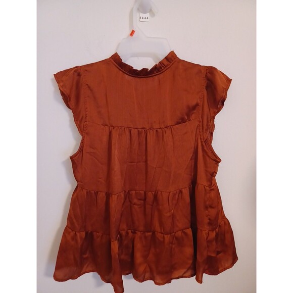 Monteau LA Babydoll Satin Top L Fire Brown Tiered Coquette Romantic Ruffled Y2k - Picture 6 of 8